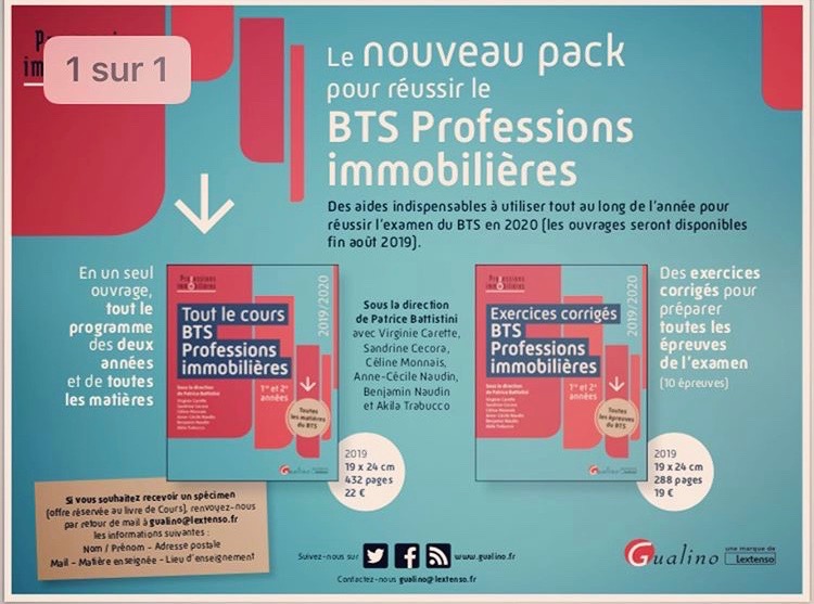 Mon 1er ouvrage BTS PROFESSIONS IMMOBILIERES – Editions GUALINO